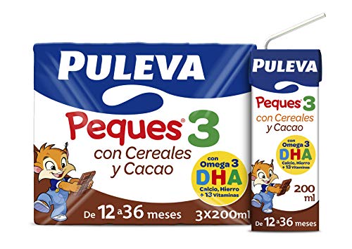 Puleva Peques Leche De Crecimiento Tipo 3 con Cacao y Cereales -  10 packs de 3 minibriks de 200 ml