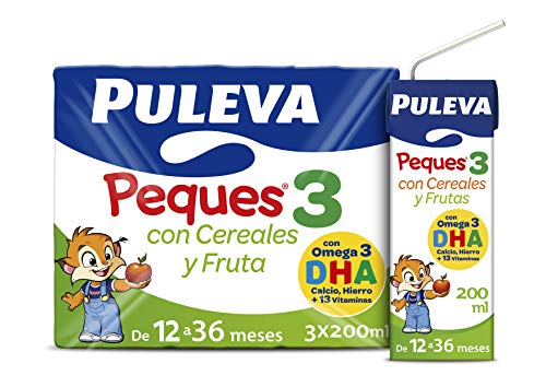 Puleva Peques Leche De Crecimiento Tipo 3 con Frutas y Cereales -  10 packs de 3 minibriks de 200 ml