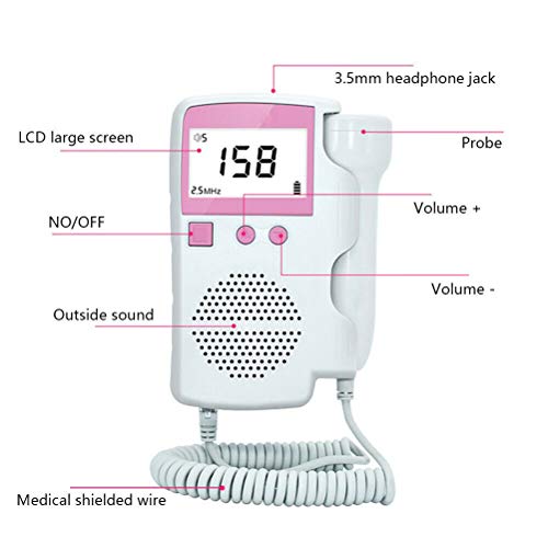 Qeedio Monitor de frecuencia cardíaca fetal de Mano Instrumento de monitorización fetal con Pantalla LCD de Ruido y función de reducción Medidor de corazón fetal doméstico