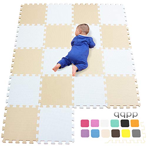 qqpp Alfombra Puzzle para Niños Bebe Infantil - Suelo de Goma EVA Suave. 18 Piezas (30*30*1cm), Blanco & Beige.QQC-AJb18N