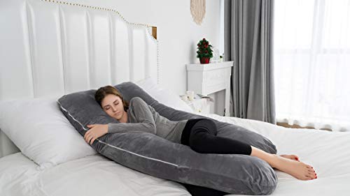 QUEEN ROSE Almohada en Forma de U, Almohada para el Embarazo con Funda de Felpa, Almohada para Todo el Cuerpo para Mujeres Embarazadas (Gris)