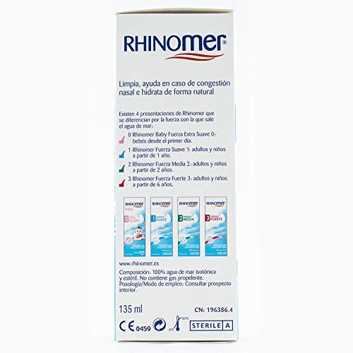 Rhinomer - Spray nasal 100% agua de mar, fuerza Suave 1, para adultos y niños a partir de 1 año - 135 ml