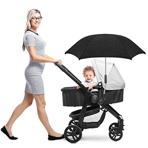 RIOGOO Sombrilla Sombrilla Sombrilla Universal 50+ UV Sombrilla de protección solar para bebés y bebés con manija de paraguas para cochecito, silla de paseo, silla de paseo y Buggy-Black