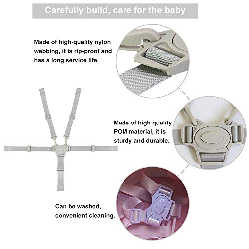 RMENOOR - Cinturón de seguridad para bebé, arnés de 5 puntos, arnés universal para silla alta, correa de seguridad para bebé, arnés ajustable para silla alta, cochecito para niños (gris)