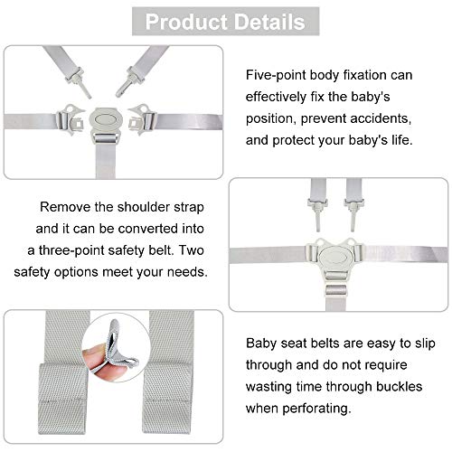 RMENOOR - Cinturón de seguridad para bebé, arnés de 5 puntos, arnés universal para silla alta, correa de seguridad para bebé, arnés ajustable para silla alta, cochecito para niños (gris)