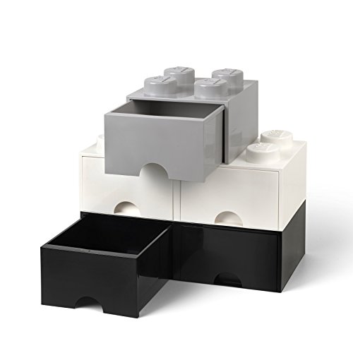 Room Copenhagen 4005 Lego Ladrillo 4 pomos, 1 cajón, Caja de almacenaje apilable, 4,7 l, Gris (Stone Grey), 25 x 25 x 18 cm