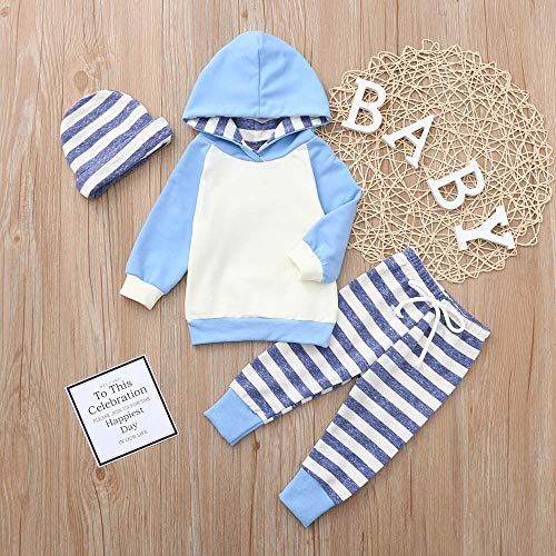 Ropa bebé, 3pcs Conjunto de Ropa para bebé niñas Sudadera con Capucha Tops+ Pantalones + Diadema Conjunto de Trajes 0 Mes - 2 Años (Azul, Tamaño:3 Mes)