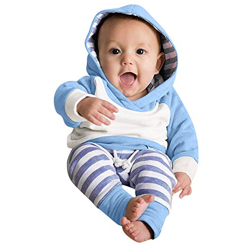 Ropa bebé, 3pcs Conjunto de Ropa para bebé niñas Sudadera con Capucha Tops+ Pantalones + Diadema Conjunto de Trajes 0 Mes - 2 Años (Azul, Tamaño:3 Mes)