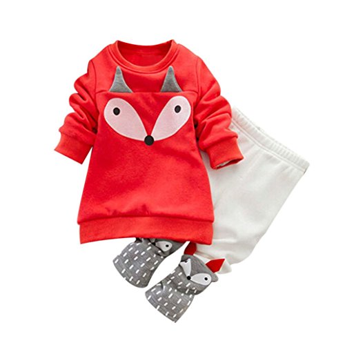 Ropa Bebé, Bebé Chica Fox Manga Larga Sudadera Superior + Pantalones Ropa de Conjunto 0-3Años (Tamaño:2-3Años, Rojo)