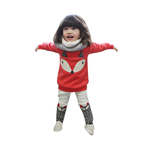 Ropa Bebé, Bebé Chica Fox Manga Larga Sudadera Superior + Pantalones Ropa de Conjunto 0-3Años (Tamaño:2-3Años, Rojo)