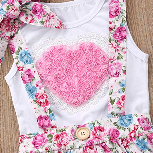 Ropa Bebe Niña Recien Nacido Verano 6 Meses a 3 años - 3PC/Conjunto - Rosa Forma de Corazon Camiseta sin Mangas + Pantalones Cortos Florales + Banda de Pelo