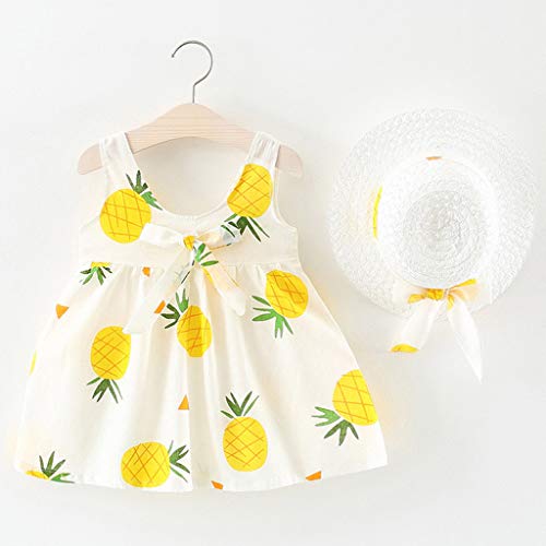 Ropa Bebe Niña Verano Fossen - Conjuntos de Dos Piezas Princesa Vestido sin Mangas con Estampado de Piña + Sombrero de Paja para Recien Nacido 0 a 24 Meses