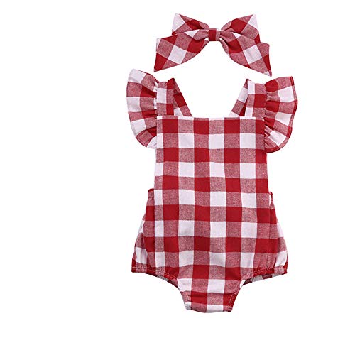 Ropa Bebe Niña Verano Fossen Recién Nacido Bebé Mono de Cuadros con Horquilla (0-3 Meses, Rojo)