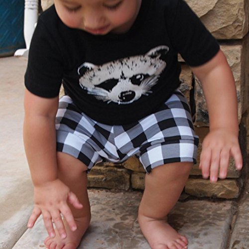 Ropa bebé Recién Nacido Camisetas de bebé niño Fox impresión y Pantalones Cortos de Cuadros Verano Conjunto de Ropa de Chico 6 Mes - 4 Años (Negro, Tamaño:18-24Mes)