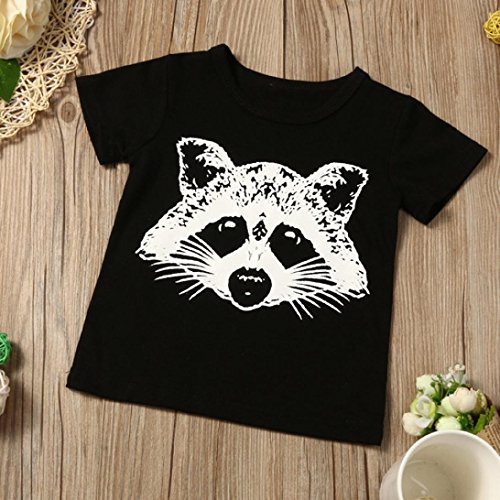 Ropa bebé Recién Nacido Camisetas de bebé niño Fox impresión y Pantalones Cortos de Cuadros Verano Conjunto de Ropa de Chico 6 Mes - 4 Años (Negro, Tamaño:18-24Mes)