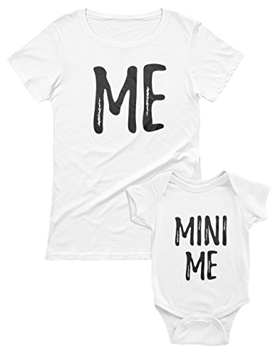 Ropa Mama y Bebe Iguales - Me and Mini Me - Set Camiseta Madre y Body Manga Corta Bebé Blanco Medium/Bebé Blanco 9-12 Mes