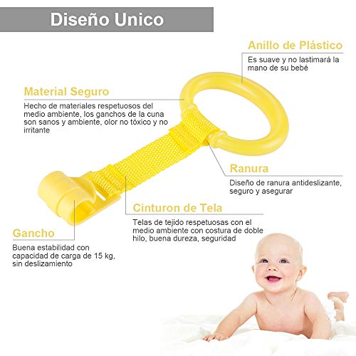 Rovtop 10 Packs Anillas para Cunas y Parques - Ayuda a Su Bebe a Ponerse de Pie Facilmente (Diámetro Máximo del Anillo de Mano de 9CM) (Diámetro 9cm)