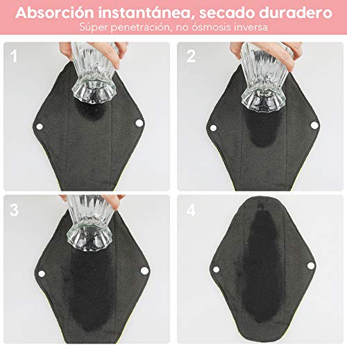 Rovtop 7PCS Reutilizables de Carbón de Bambú Compresa Almohadilla Menstrual Reutilizable Compresa + Bolsa de Transporte Mini (25 cm)