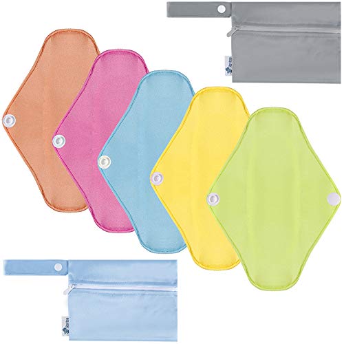 Rovtop 7PCS Reutilizables de Carbón de Bambú Compresa Almohadilla Menstrual Reutilizable Compresa + Bolsa de Transporte Mini (25 cm)