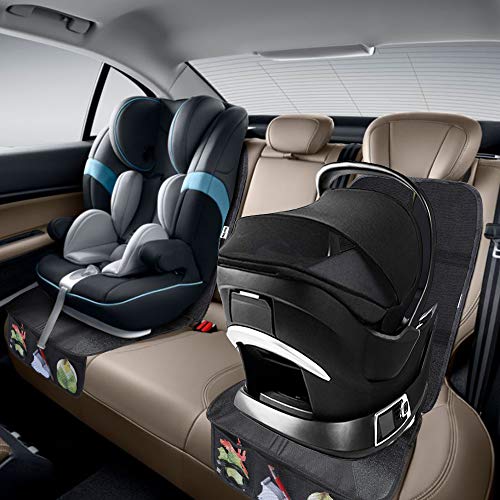 Rovtop Protector de Asiento de Coche Antideslizante con Organizador Bolsillos Tamaño Universal para los Asientos de Coche de Bebé y Niño de Alta Resistencia (negro) (2 Pcs negro)