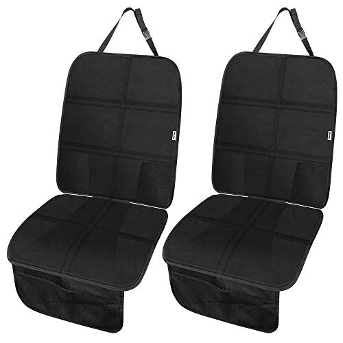 Rovtop Protector de Asiento de Coche Antideslizante con Organizador Bolsillos Tamaño Universal para los Asientos de Coche de Bebé y Niño de Alta Resistencia (negro) (2 Pcs negro)