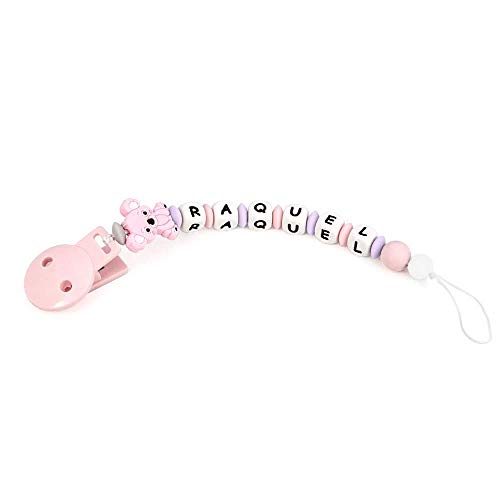 RUBY - Chupetero Personalizado Para Bebe con Nombre Bola Silicona Antibacteria con Koala de Silicona Alimentaria. (Rosa Pastel)