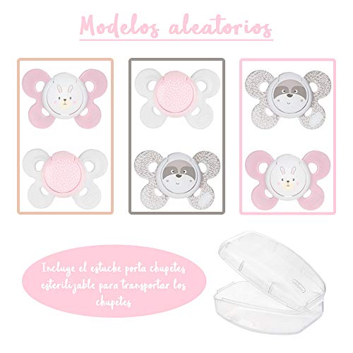 RUBY - Chupetero Personalizado para Bebe con Nombre Bola Silicona Antibacteriana con Pinza de Acero Inoxidable (Rosa Pastel Cordón, Pack Chupetes 0-6m)