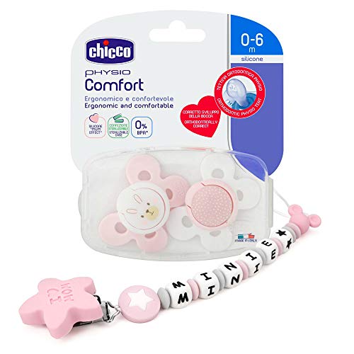 RUBY - Chupetero Personalizado para Bebe con Nombre Bola Silicona Antibacteriana con Pinza de Acero Inoxidable (Rosa Pastel Cordón, Pack Chupetes 0-6m)