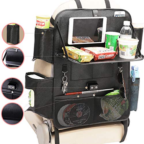 Ruesious Organizadores para Coche de Cuero Organizador de Asiento Trasero de Coche Multifuncional, Universal Multi-Bolsillo Protector Trasero del Asiento de Coche para Niños