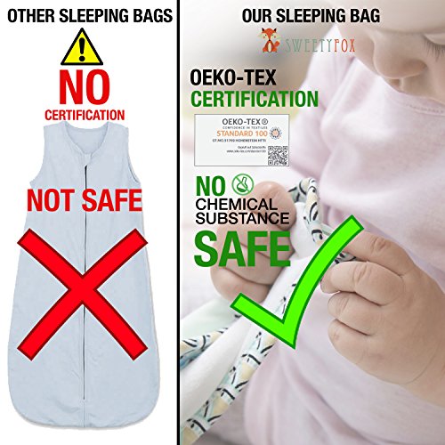 Saco de Dormir Bebé, Talla 70 cm (0-6 Meses), Algodón 100% de Sweety Fox - Unisex, Saco de Dormir Niños - Cierre Seguridad de Calidad - Garantía Sin Productos Químicos (OEKO TEX) - Diseño Francés