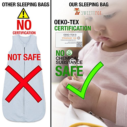 Saco de Dormir Bebé, Talla 70 cm (0-6 Meses), Algodón 100% de Sweety Fox - Unisex, Saco de Dormir Niños - Cierre Seguridad de Calidad - Garantía Sin Productos Químicos (OEKO TEX) - Diseño Francés