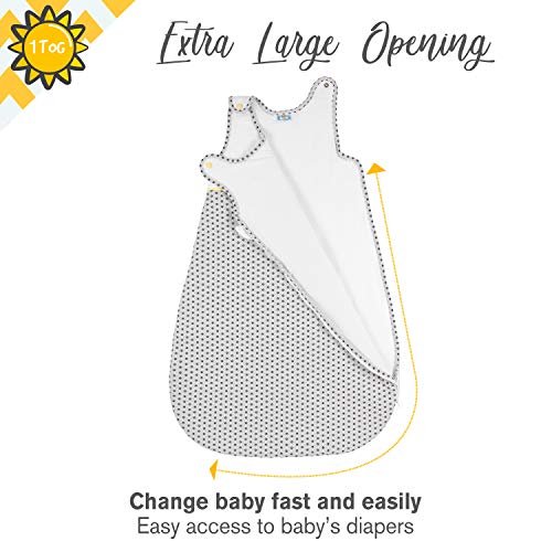 Saco de dormir bebe Verano, TOG 1, Talla 80cm (6-12 meses) - Algodon 100% Ecológico, Certificado OEKO TEX Sin Productos Químicos - Unisex, Saco para dormir bebe, Cierre de Seguridad, Gris Baby Stars