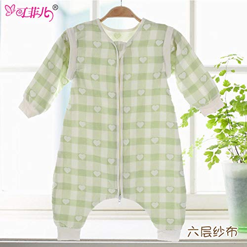 Saco de Dormir con Mangas Largas Desmontable para Niños ,Saco de dormir infantil de primavera / verano con setas: corazón de durazno de seis capas verde_XL45 * 90,manga larga, saco de dormir de invi