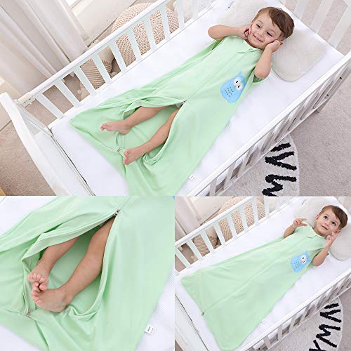 Saco de dormir para bebé de verano para niña, primavera, pijama de algodón fino con búho verde, 0,5 tog verde Búho verde. Talla:110 cm (12 - 36 Monate)