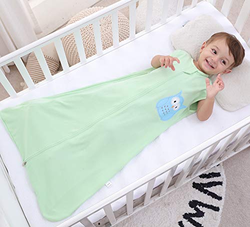 Saco de dormir para bebé de verano para niña, primavera, pijama de algodón fino con búho verde, 0,5 tog verde Búho verde. Talla:110 cm (12 - 36 Monate)