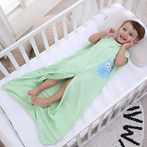 Saco de dormir para bebé de verano para niña, primavera, pijama de algodón fino con búho verde, 0,5 tog verde Búho verde. Talla:150 cm (4 - 6 Jahre)