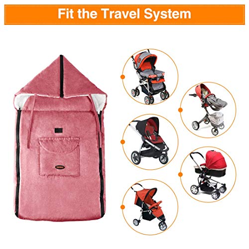 Saco de Dormir Para Bebé Funda,Saco de invierno Universal para Cochecito y Silla de Paseo con protección antideslizante, Impermeable a Prueba de Viento a Prueba de Frío Desmontable (Rosa)