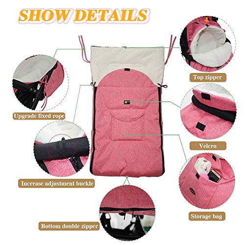 Saco de Dormir Para Bebé Funda,Saco de invierno Universal para Cochecito y Silla de Paseo con protección antideslizante, Impermeable a Prueba de Viento a Prueba de Frío Desmontable (Rosa)