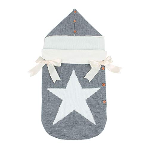 Saco de Dormir para Bebé Recién Nacido, Bebe Niña Niño Manta para Bebés de 0 a 12 Meses, Nudo de Proa De Punto Blanket Swaddle Bolsa de Dormir (Gris, Talla única)