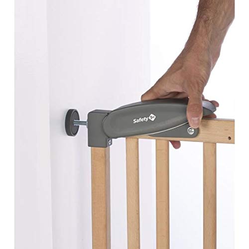 Safety 1st 2436010000 - Barrera de seguridad para escaleras (extensor de instalación doble, de madera, fijación sin agujeros, longitud: 69-104 cm), color marrón