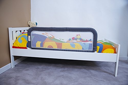 Safety 1st Barrera de cama portátil y extensible hasta 156 cm, Barandilla cama plegable, color Gris