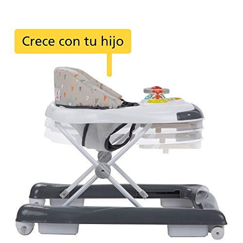 Safety 1st Bolid Andador bebé primeros pasos, 3 alturas regulables, Centro de actividades con 12 melodias, asiento alcochado, Base Antivuelco, color Warm Grey