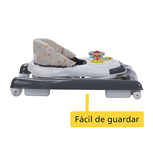 Safety 1st Bolid Andador bebé primeros pasos, 3 alturas regulables, Centro de actividades con 12 melodias, asiento alcochado, Base Antivuelco, color Warm Grey