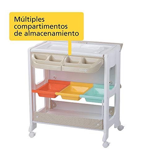 Safety 1st Dolphy Cambiador Banera bebé 2 en 1, cambiador bebé impermeable fácil de limpiar, Multiples compartimentos de almacenamiento, 4 ruedas con freno, color Warm grey