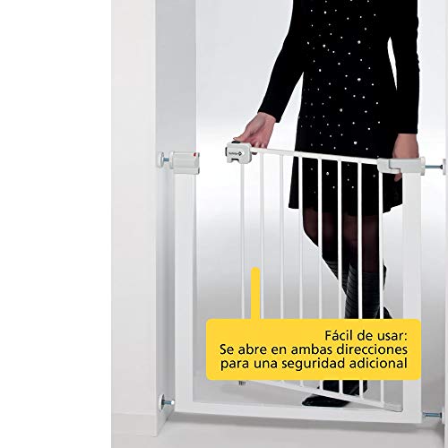 Safety 1st Easy Close Metal Barrera de seguridad metalica para puertas y escaleras, Puerta de seguridad 80 cm hasta 136 cm con extensiones, barrera escalera bebé, niños y perros, Blanco