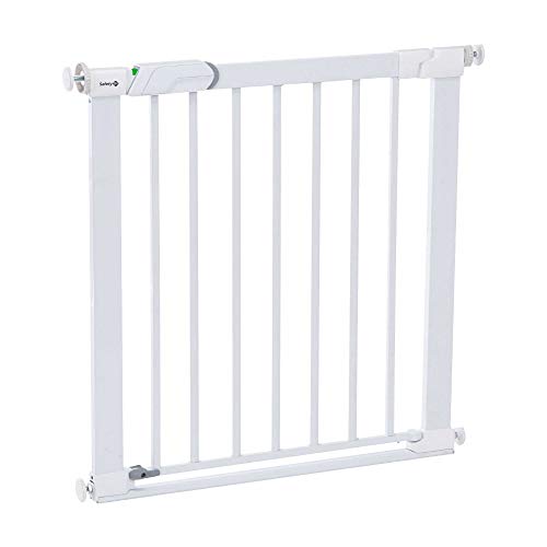 Safety 1st Easy Close Metal Barrera de seguridad metalica para puertas y escaleras, Puerta de seguridad 80 cm hasta 136 cm con extensiones, barrera escalera bebé, niños y perros, Blanco