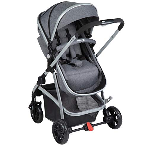 Safety 1st Hello Trio Set Carrito de bebé 3 en 1, Silla de Paseo Convertible en Capazo + Portabebé 0+, Cochecito reversible, reclinable y plegable compacto, burbuja de lluvia y cubrepié, Black Chic