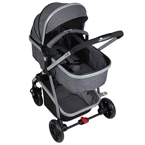 Safety 1st Hello Trio Set Carrito de bebé 3 en 1, Silla de Paseo Convertible en Capazo + Portabebé 0+, Cochecito reversible, reclinable y plegable compacto, burbuja de lluvia y cubrepié, Black Chic