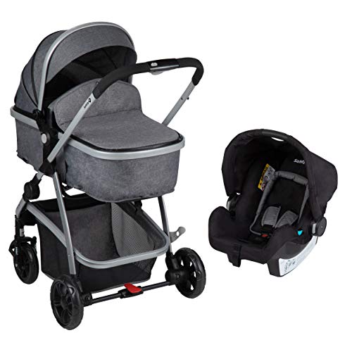 Safety 1st Hello Trio Set Carrito de bebé 3 en 1, Silla de Paseo Convertible en Capazo + Portabebé 0+, Cochecito reversible, reclinable y plegable compacto, burbuja de lluvia y cubrepié, Black Chic