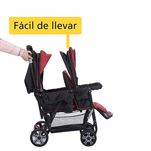 Safety 1st Teamy Cochecito gemelar y hermaños, Silla de paseo gemelar plegable, carrito gemelos doble, ligero y compacto, color Red Chic